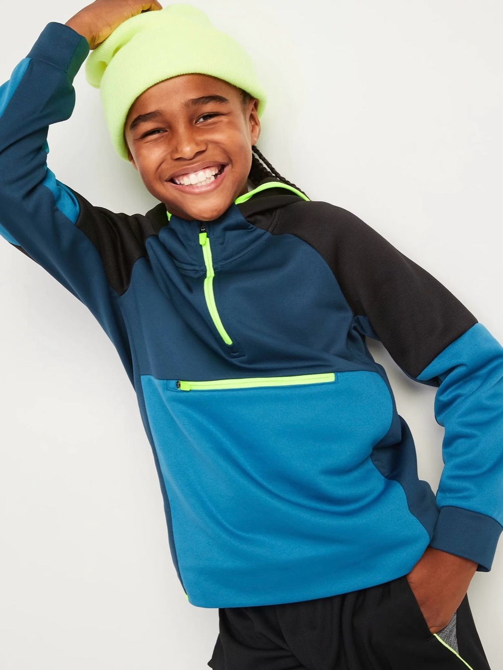Old Navy Boys Techie Fleece Color-Block Quarter-Zip Hoodie and Pants Tracksuit